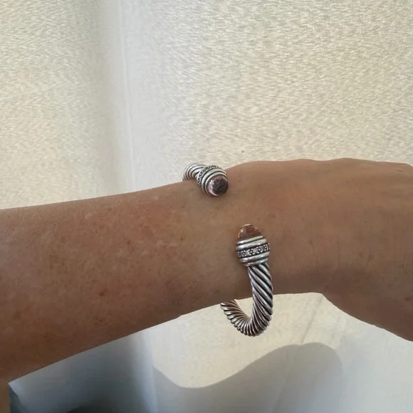 David Yurman Silver Cable Bracelet with Diamond Accents